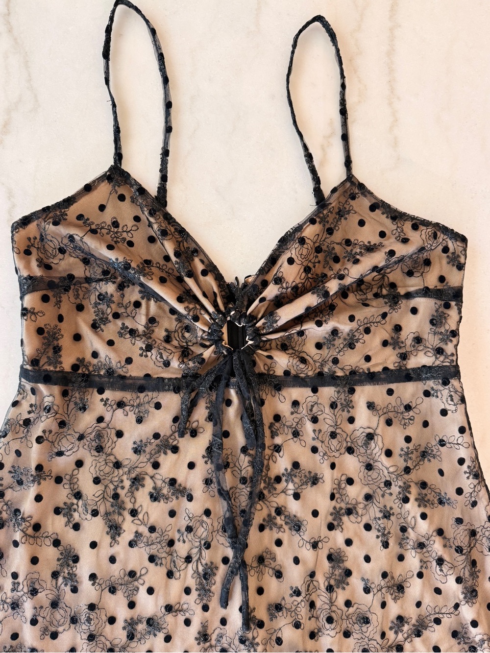 Black Embroidered Midi Slip Dress with Spaghetti Straps - Picture 2 of 6